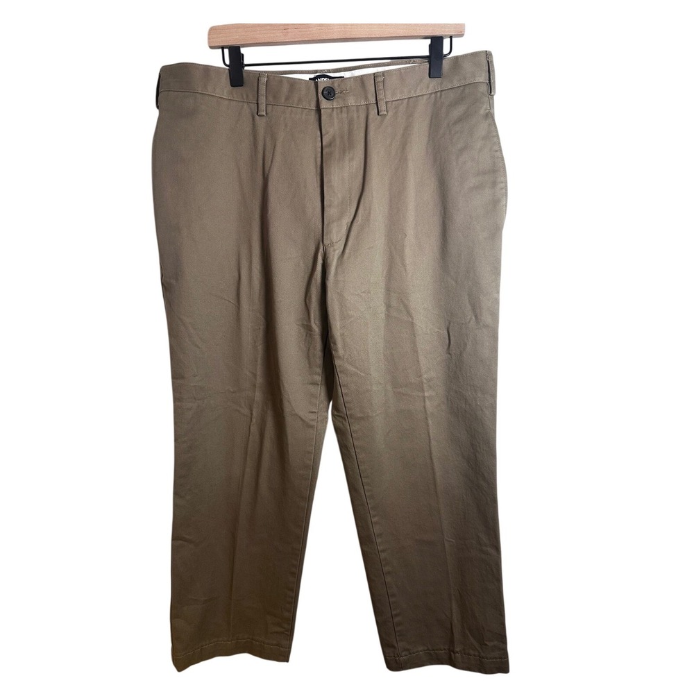 Lands' End Tailored Fit Chino Pants Khaki Brown 100% Cotton Size 36‎ Flat Front